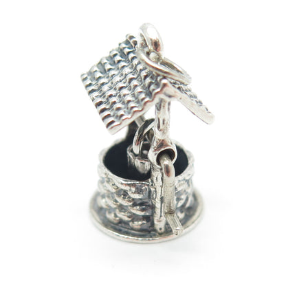 BEAU 925 Sterling Silver Antique Art Deco Water Well Movable 3D Charm Pendant