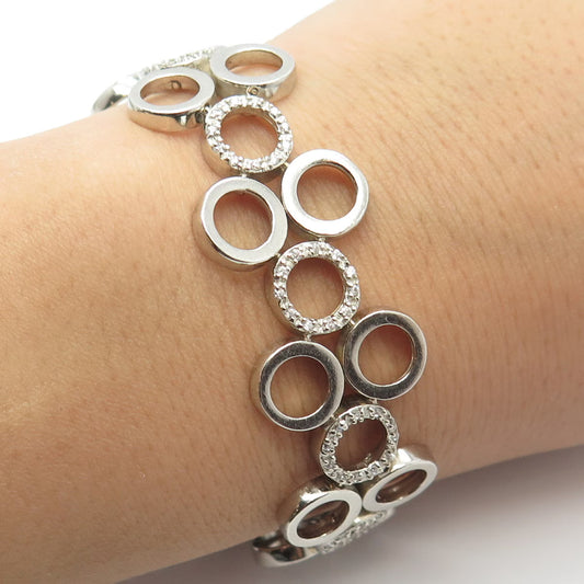 925 Sterling Silver Seta C Z Bubbles Link Bracelet 7.25"