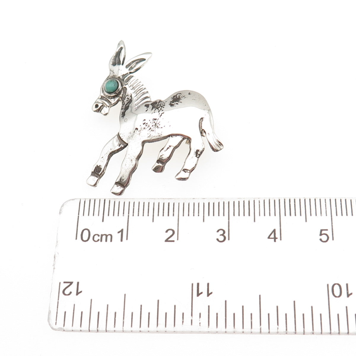 925 Sterling Silver Vintage Mexico Real Turquoise Donkey Pin Brooch