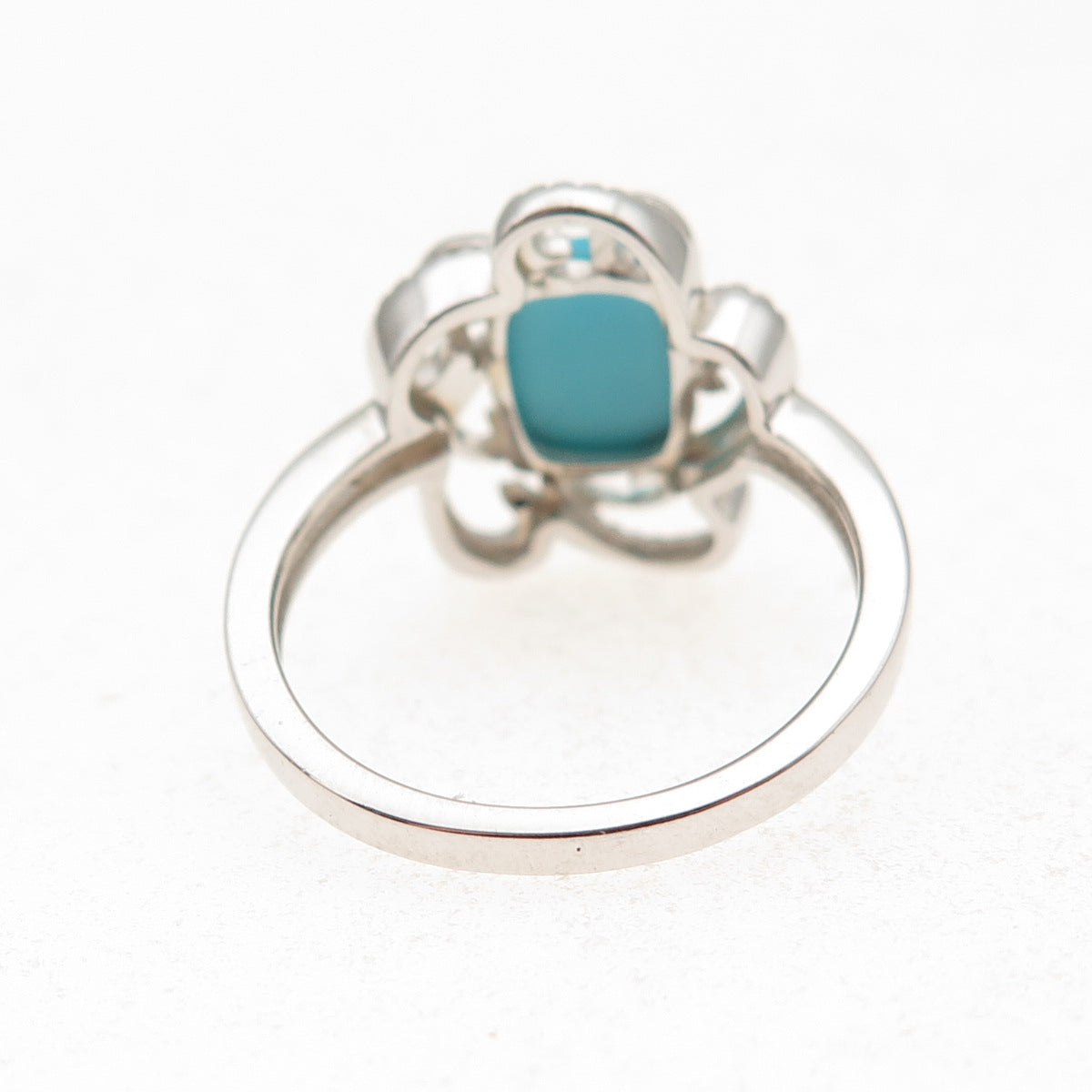 925 Sterling Silver Real Sleeping Beauty Turquoise Floral Ring Size 8