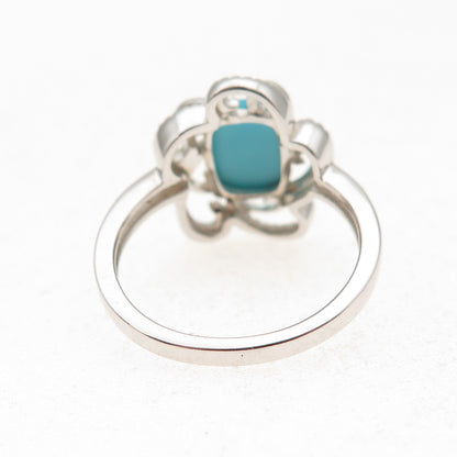 925 Sterling Silver Real Sleeping Beauty Turquoise Floral Ring Size 8