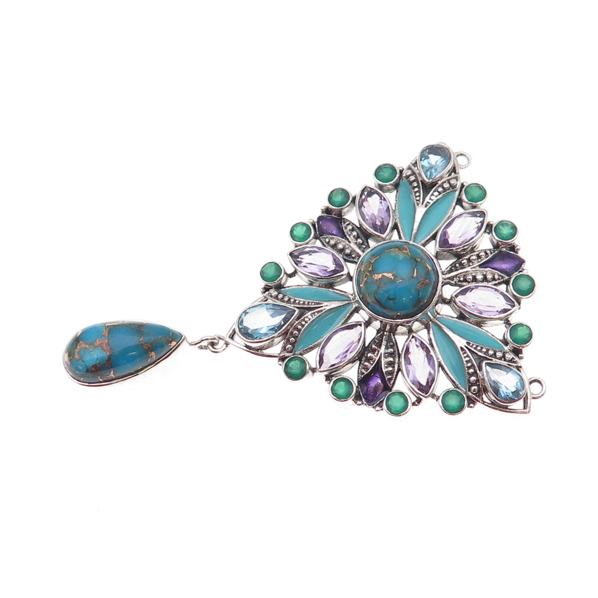 Nicky Butler 925 Sterling Silver Vintage Real Multi-Gem Centerpiece Pendant