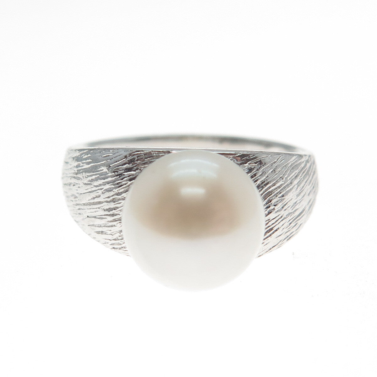 925 Sterling Silver Vintage Real Pearl Textured Ring Size 7.25
