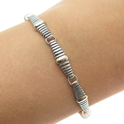925 Sterling Silver 2-Tone Vintage Ribbed Bar Link Oxidized Bracelet 6.75"