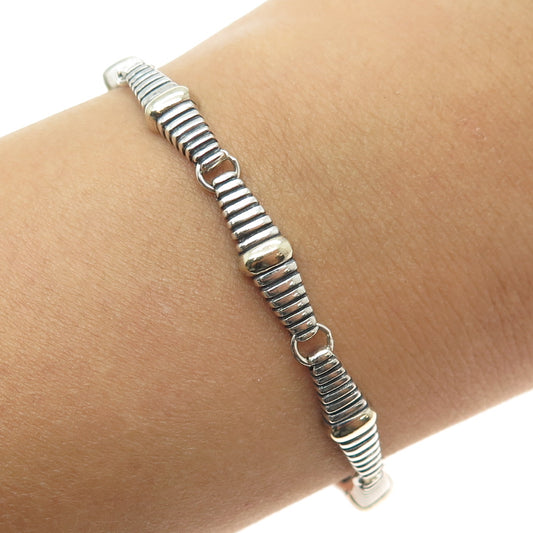 925 Sterling Silver 2-Tone Vintage Ribbed Bar Link Oxidized Bracelet 6.75"