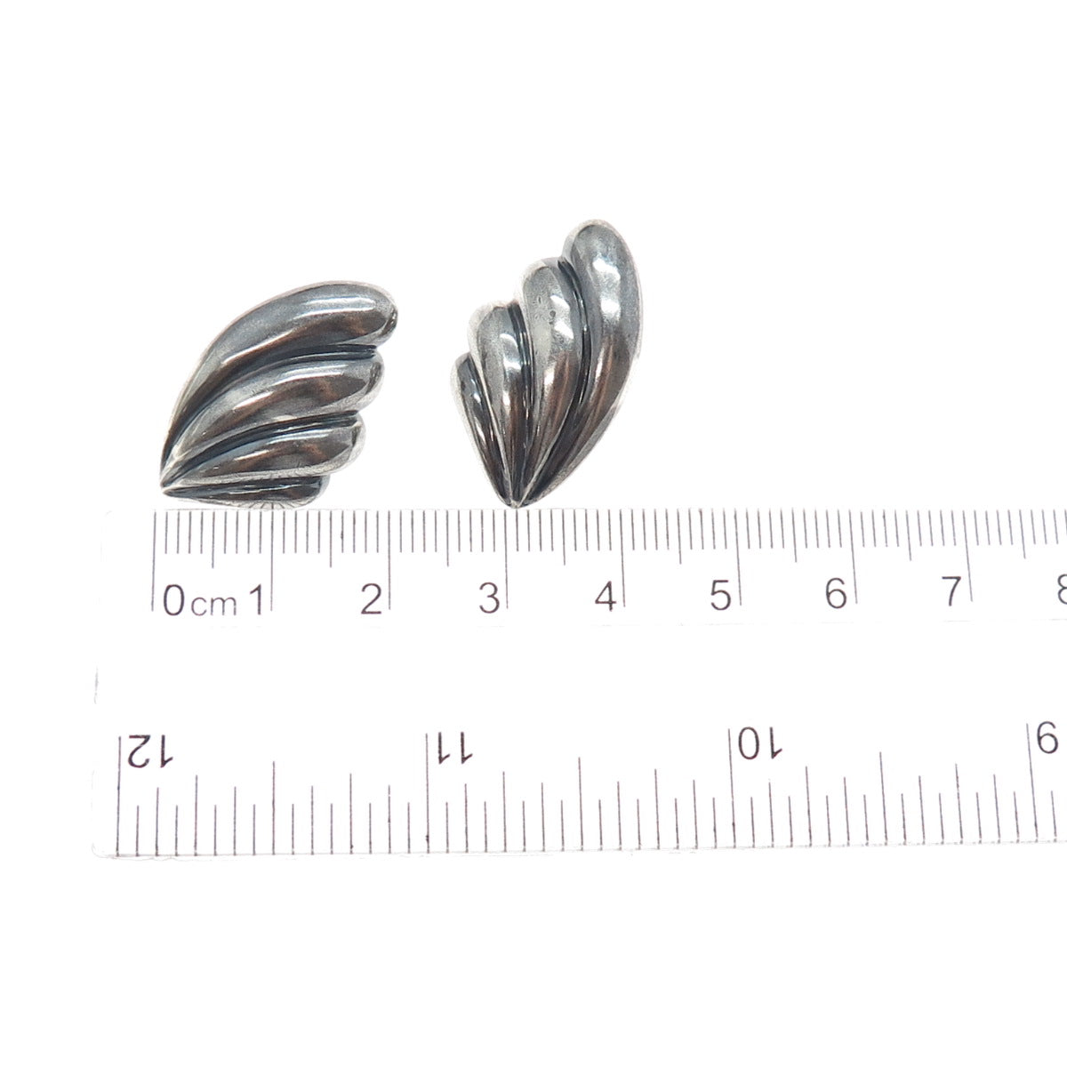 925 Sterling Silver Vintage Modernist Angel Wings Oxidized Earrings