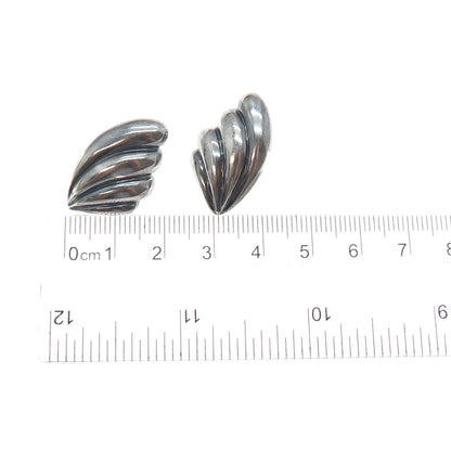 925 Sterling Silver Vintage Modernist Angel Wings Oxidized Earrings