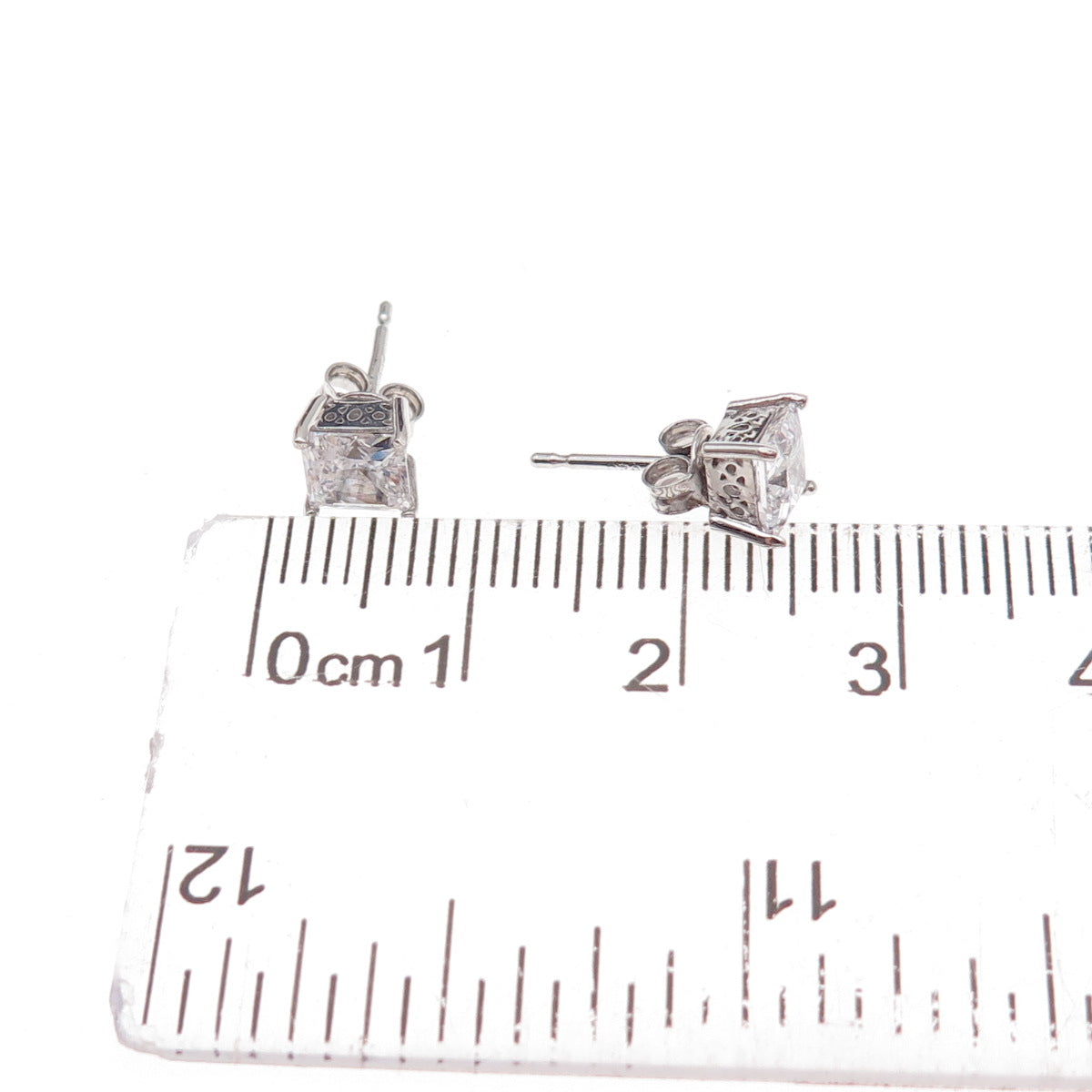 925 Sterling Silver Princess-Cut C Z Stud Earrings