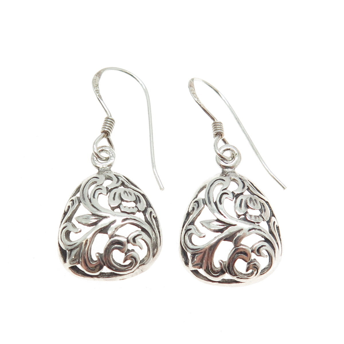 925 Sterling Silver Vintage Ornate Dangling Hook Earrings