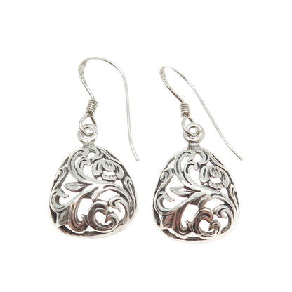 925 Sterling Silver Vintage Ornate Dangling Hook Earrings