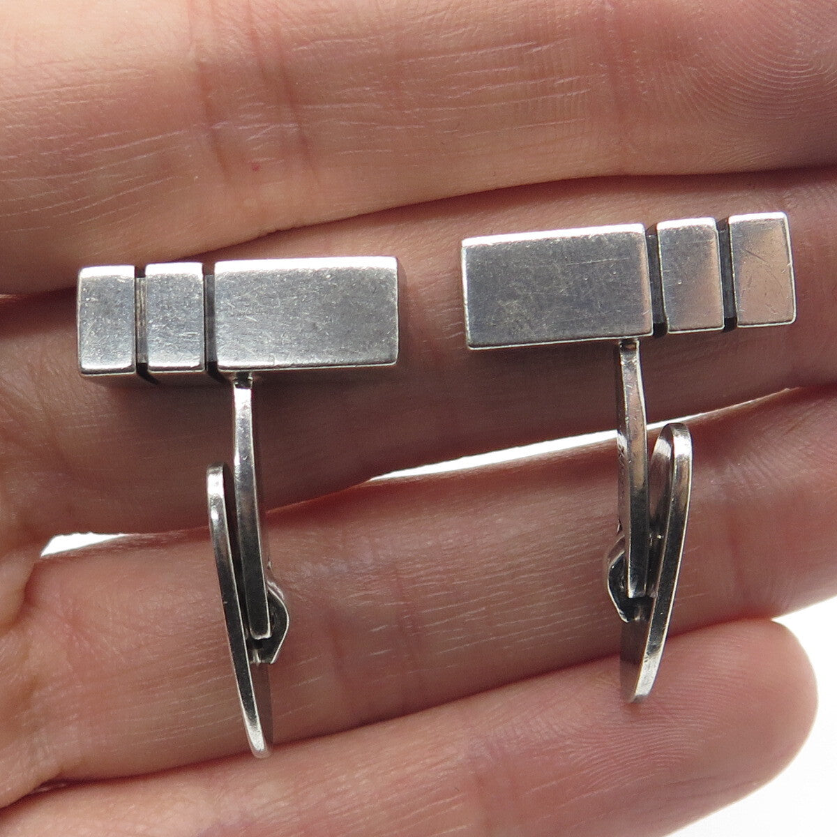 RANDERS SOLVVAREFABRIK Sterling Silver Vintage Denmark Modernist Bar Cufflinks