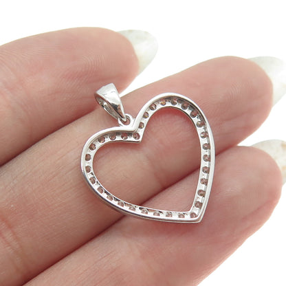 925 Sterling Silver Round-Cut Shaped C Z Open Heart Pendant