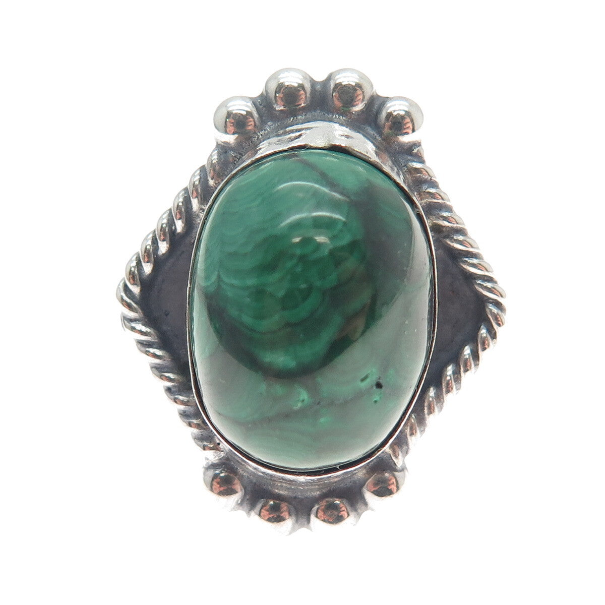 Old Pawn 925 Sterling Silver Vintage Southwestern Malachite Tribal Ring Size 8.5