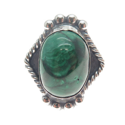 Old Pawn 925 Sterling Silver Vintage Southwestern Malachite Tribal Ring Size 8.5