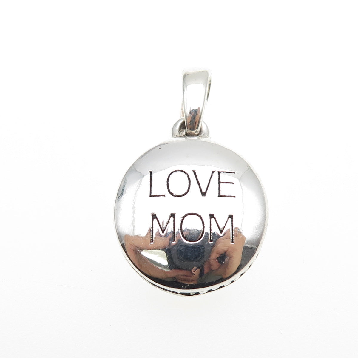 925 Sterling Silver Vintage Love Mom Round Charm Pendant