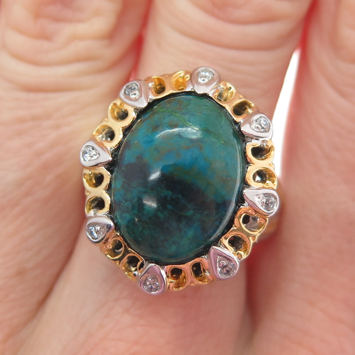 MICHAEL VALITUTTI Gems En Vogue Sterling 2-Tone Chrysocolla & C Z Ring Size 7.25