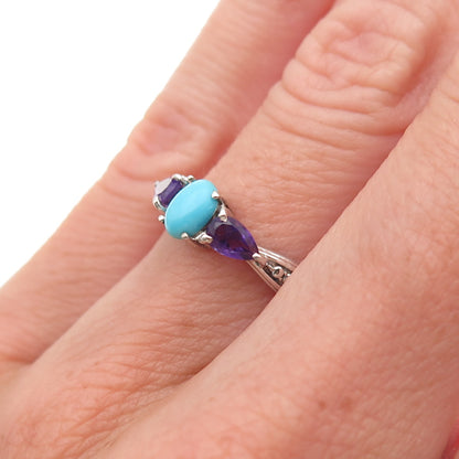 Chuck Clemency 925 Sterling Silver Real Turquoise & Amethyst Ring Size 5.25
