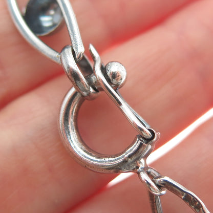 950 Silver Vintage Modernist Beaded Chain Oxidized Necklace 18"