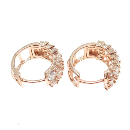 925 Sterling Silver Rose Gold Plated Round-Cut Shaped C Z Huggie Earrings