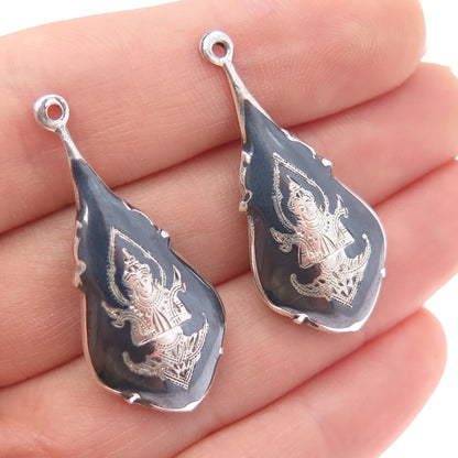 925 Sterling Silver Antique Siam Niello Hindu Goddess Jacket Earrings