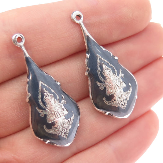 925 Sterling Silver Antique Siam Niello Hindu Goddess Jacket Earrings