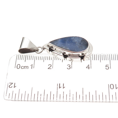 925 Sterling Silver Vintage Mexico Real Sodalite Teardrop Oxidized Charm Pendant