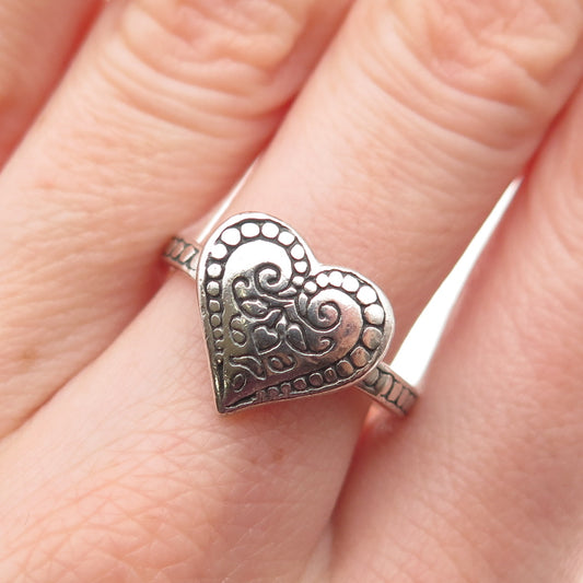 BRIGHTON 925 Sterling Silver Vintage Ornate Heart Oxidized Ring Size 7.5