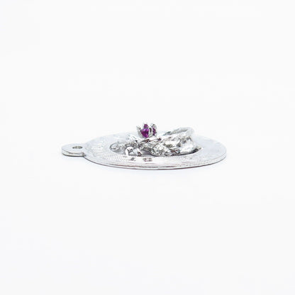 925 Sterling Silver Vintage Amethyst-Tone C Z St.Thomas Pineapple Charm Pendant