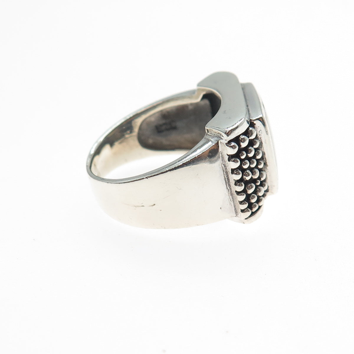 925 Sterling Silver Vintage Real MOP Granulated Oxidized Ring Size 7.75