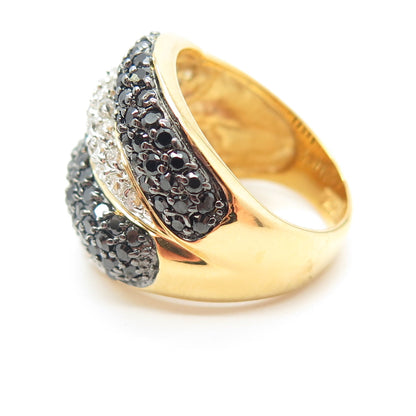 925 Sterling Silver Gold Plated Round-Cut Black Spinel & C Z Claw Ring Size 8.25