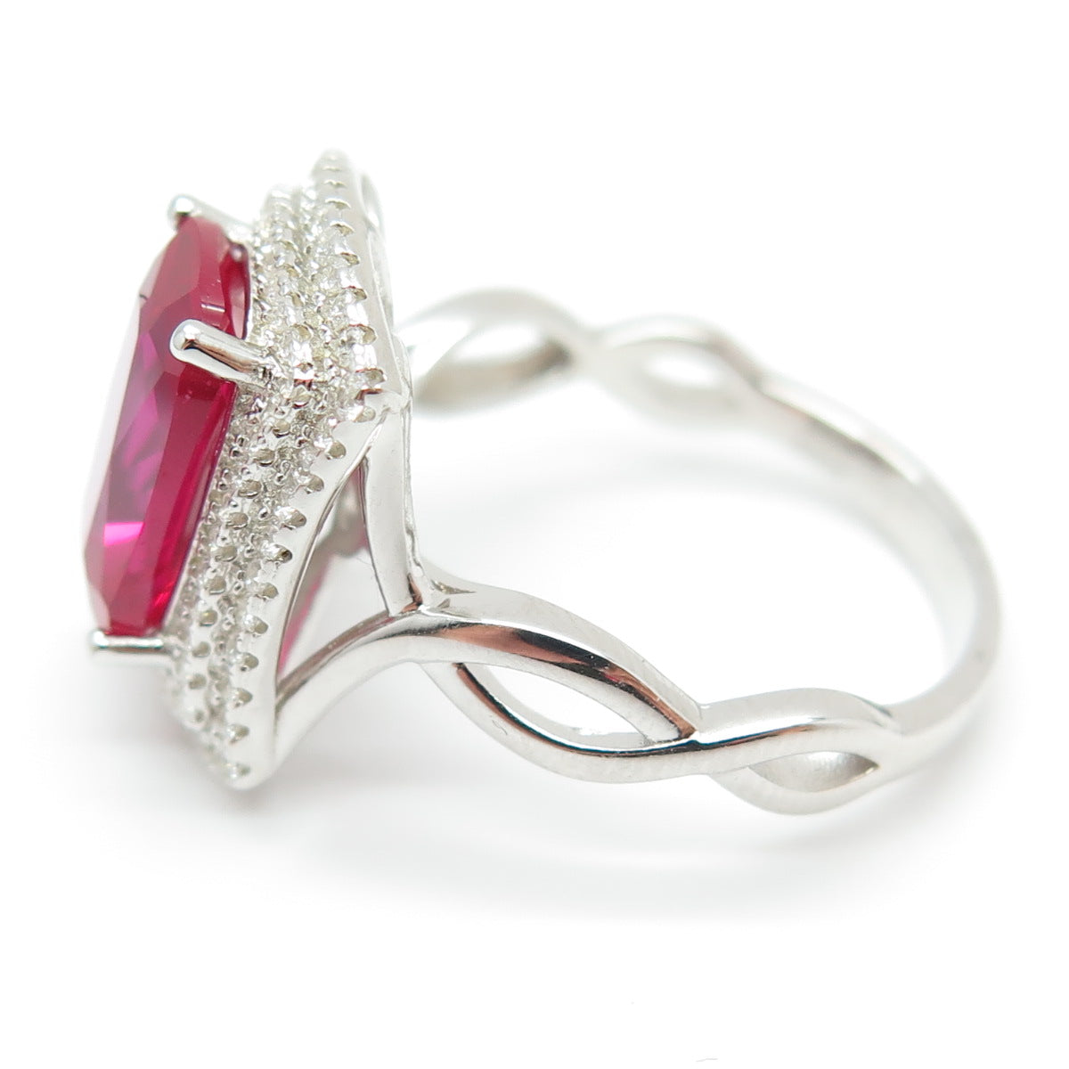 925 Sterling Silver Lab-Created Ruby & Round-Cut C Z Ring Size 8