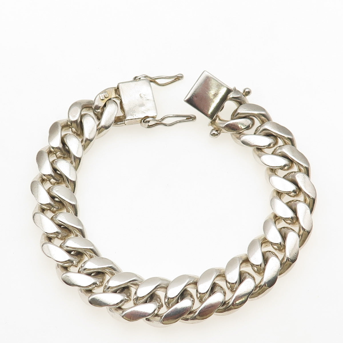 925 Sterling Silver Vintage Italy Heavy 98.2g Cuban Link Bracelet 7.25"