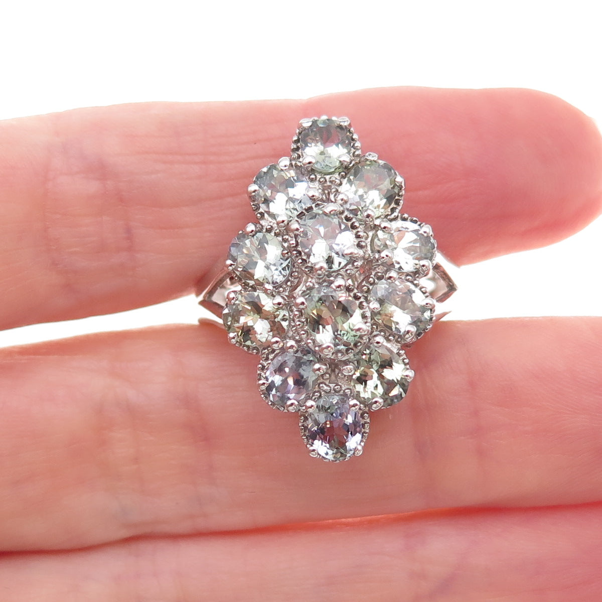 Chuck Clemency 925 Sterling Silver Real Oval-Cut Iolite Cluster Ring Size 8.25