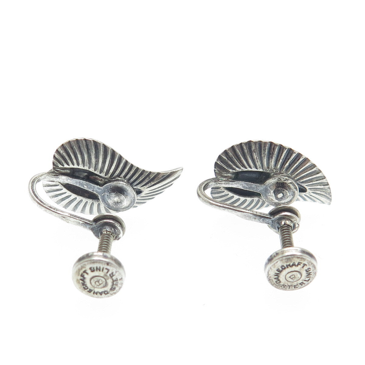 DANECRAFT 925 Sterling Silver Antique Leaf Ribbed Screw Back Earrings