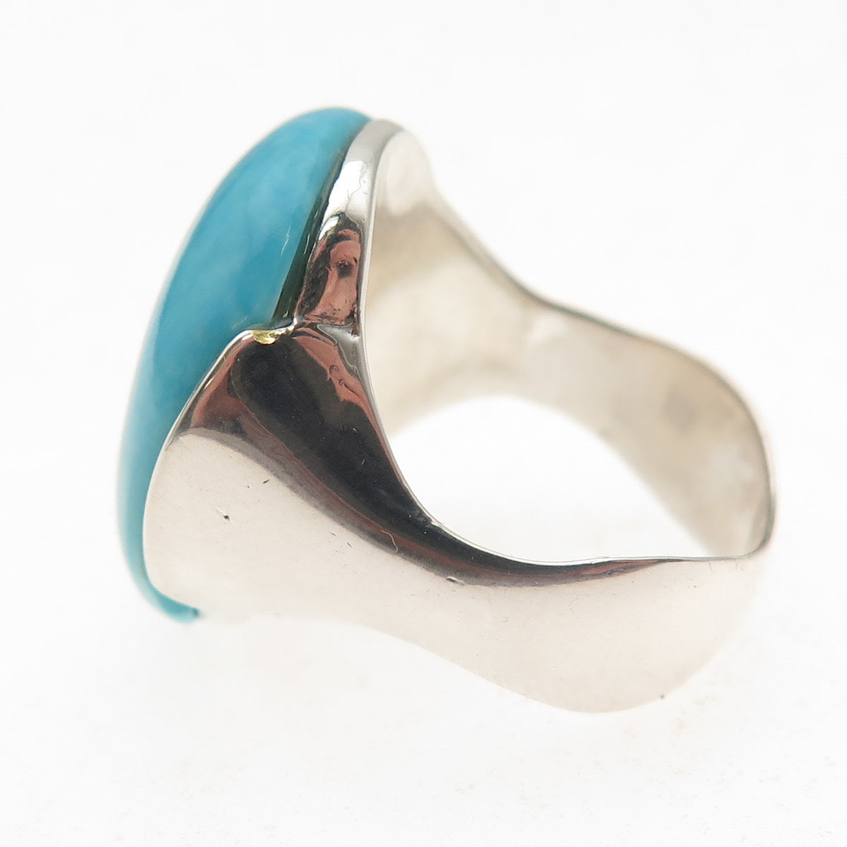 925 Sterling Silver Vintage Real Turquoise Modernist Ring Size 6.75