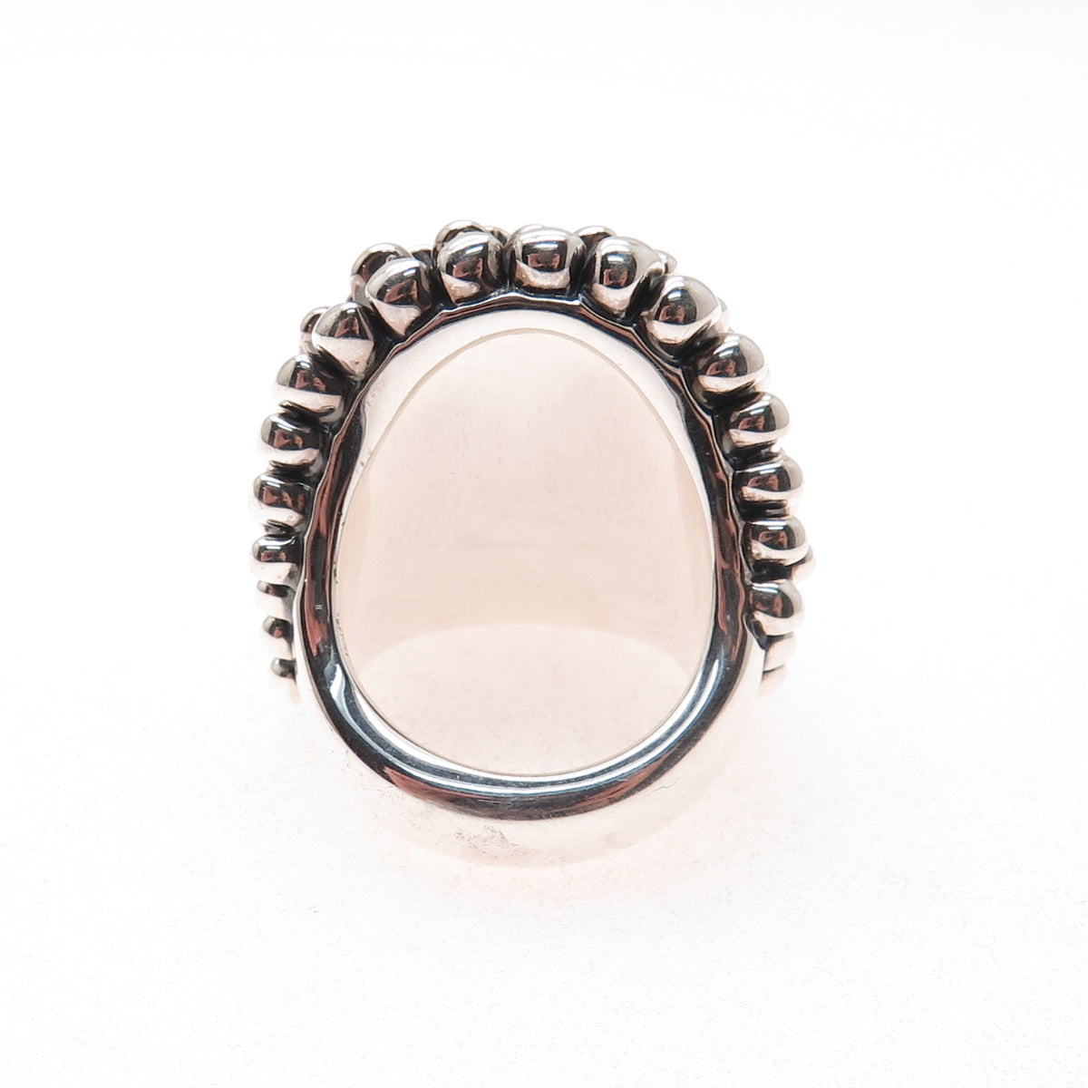 999 Fine Silver Vintage Mexico Modernist Beaded Oxidized Ring Size 8.5