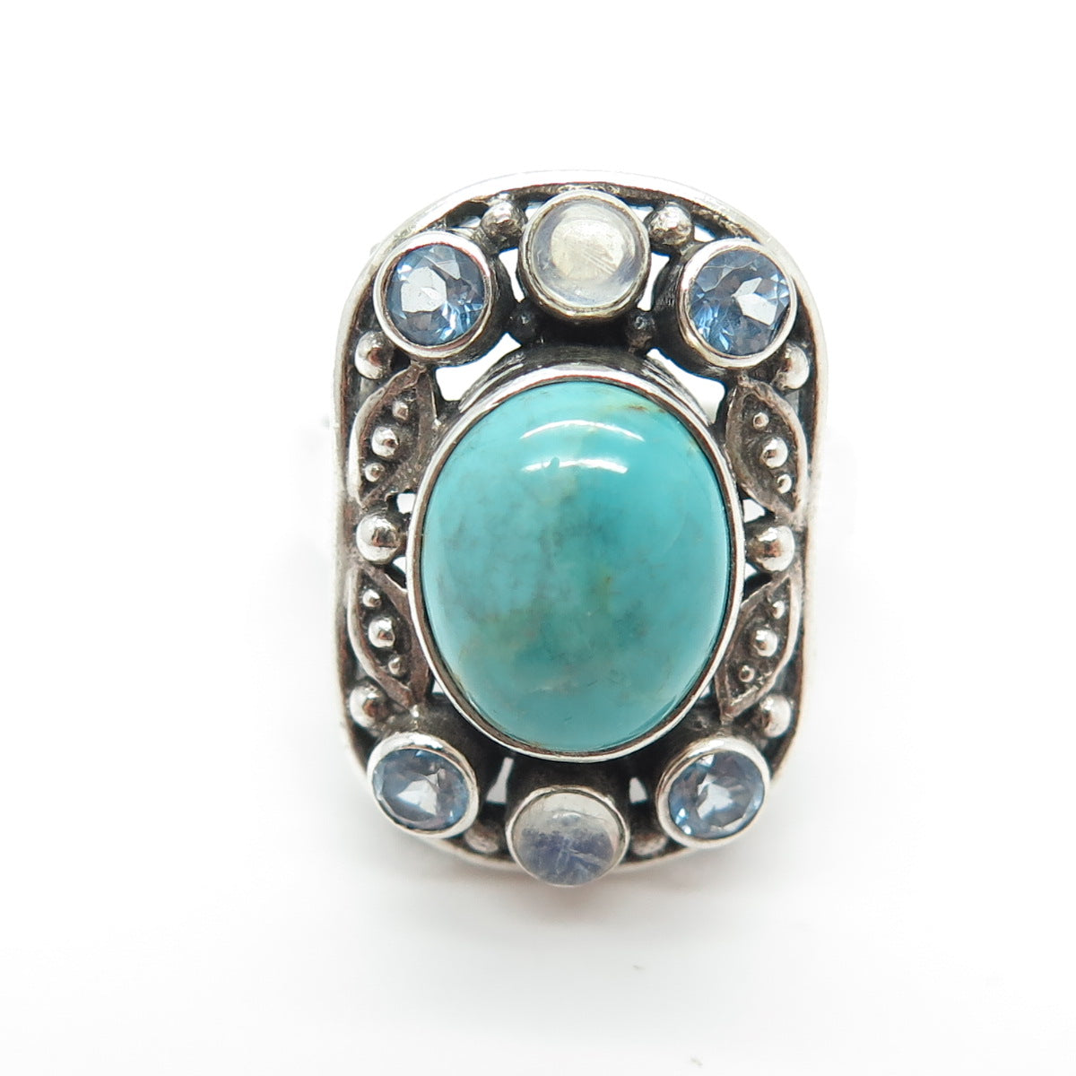 NICKY BUTLER 925 Sterling Vintage Turquoise Blue Topaz Moonstone Ring Size 7.25