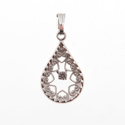 Marvel 925 Sterling Silver Vintage Round-Cut C Z Heart Teardrop Charm Pendant