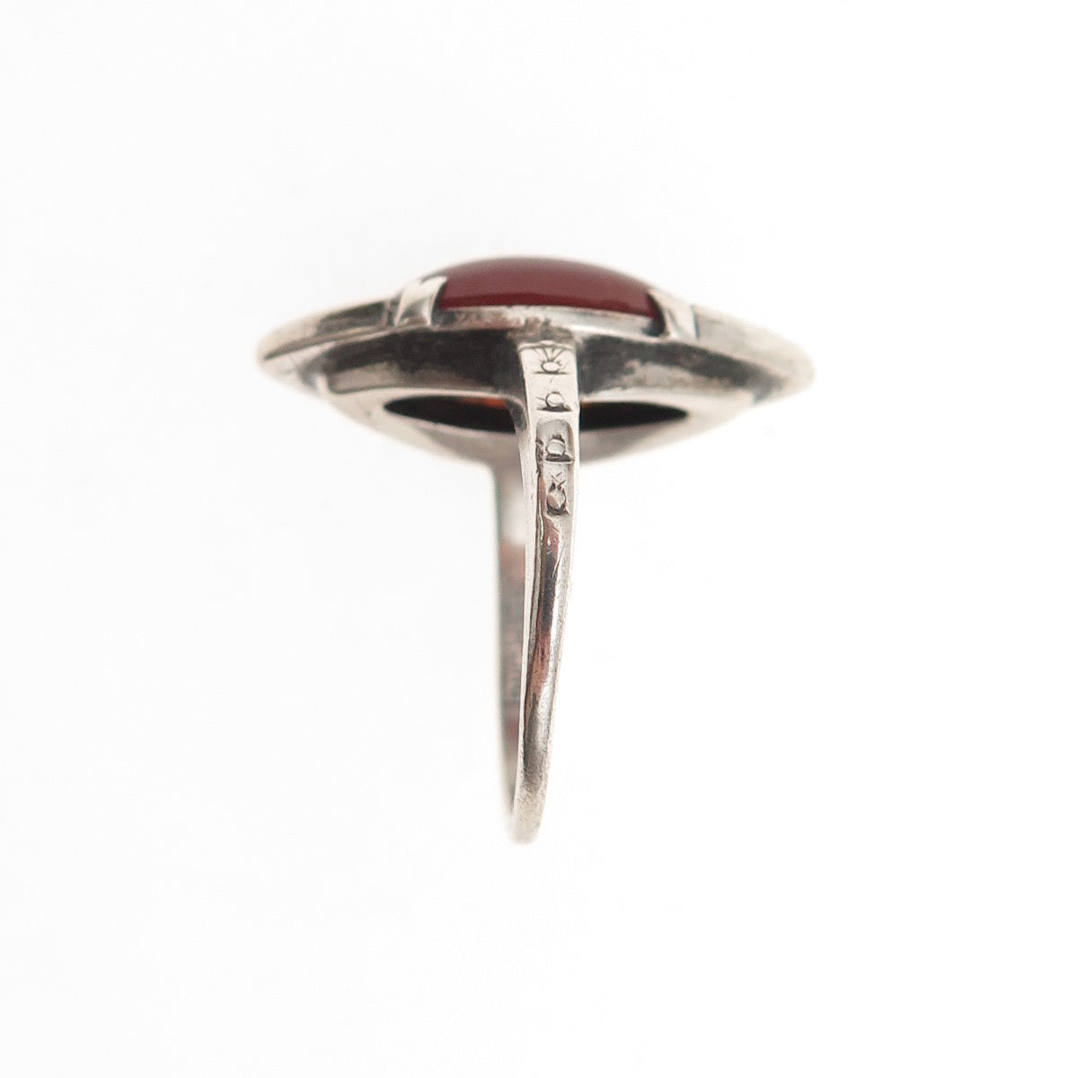925 Sterling Silver Antique Art Deco Real Carnelian & Marcasite Ring Size 5