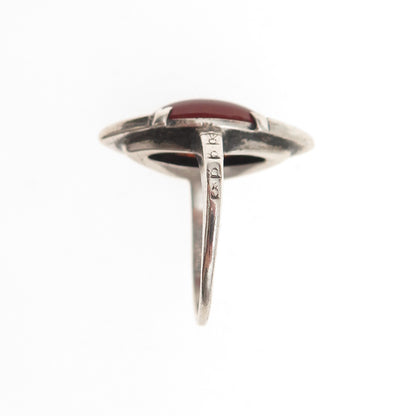 925 Sterling Silver Antique Art Deco Real Carnelian & Marcasite Ring Size 5