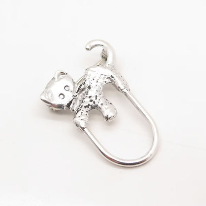 925 Sterling Silver Vintage Mexico Cat / Kitten Modernist Pin Brooch
