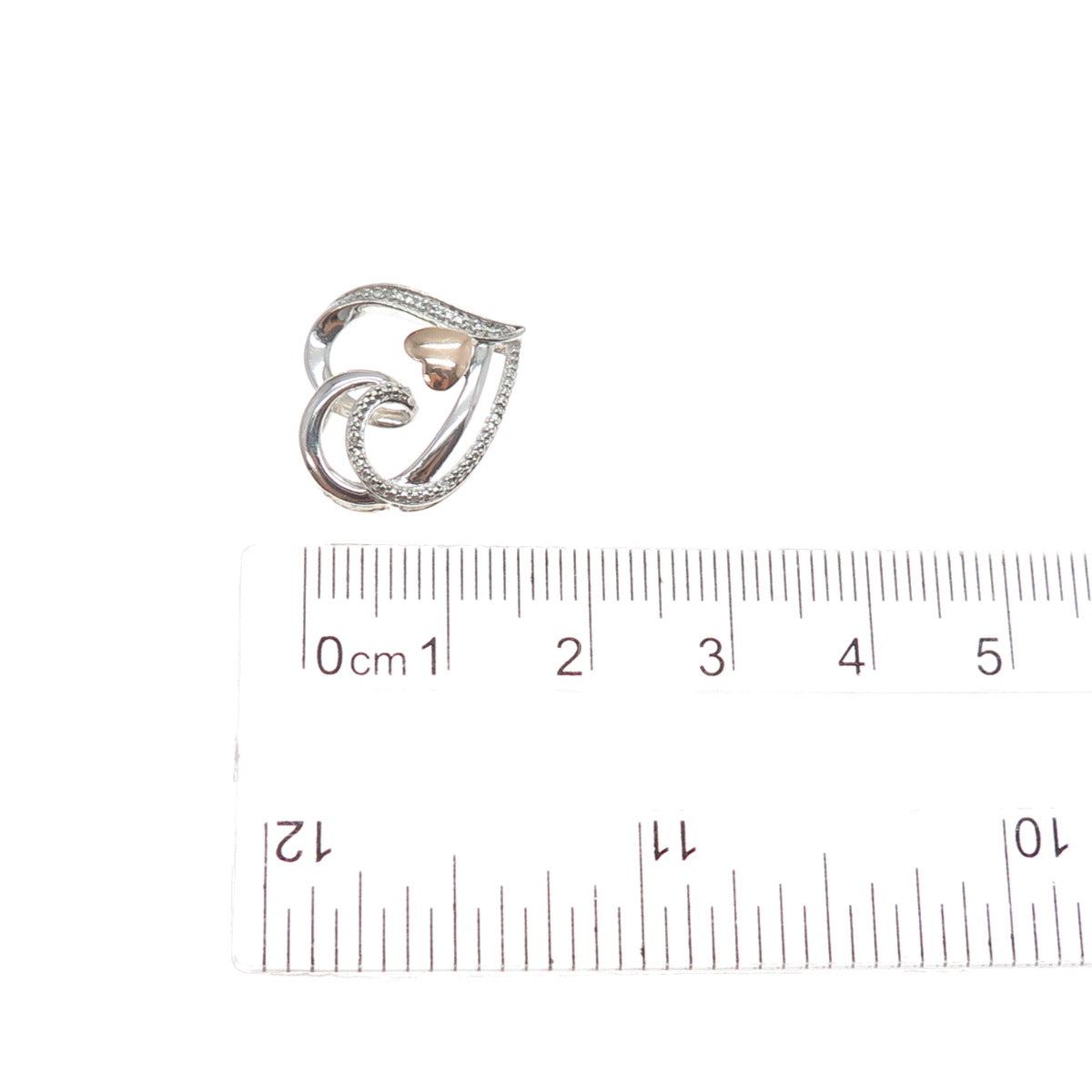 JANE SEYMOUR 10K Gold 925 Sterling Silver Real Diamond Heart Mini Slide Pendant