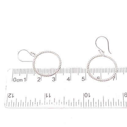 925 Sterling Silver Twisted Circle Dangle Earrings