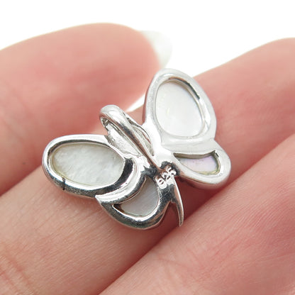 925 Sterling Silver Real Mother-of-Pearl Modernist Butterfly Pendant
