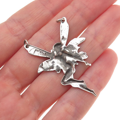 925 Sterling Silver Vintage Fairy Oxidized Centerpiece Charm Pendant