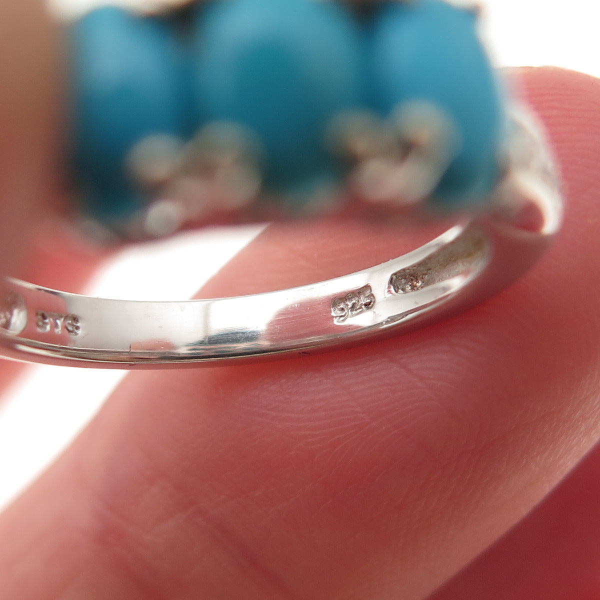 Chuck Clemency 925 Sterling Silver Real Turquoise & White Topaz Ring Size 6.25