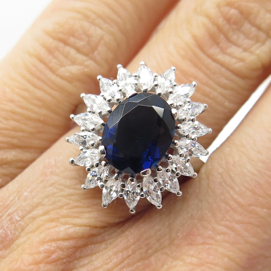 DSMK 925 Sterling Silver Nano Sapphire & C Z Ring Size 6