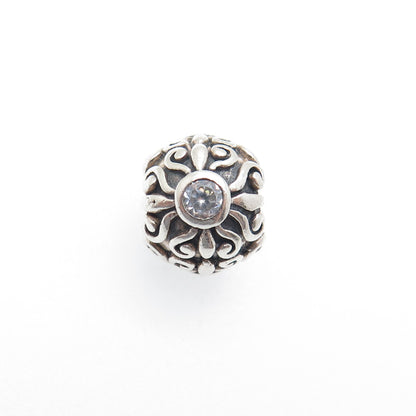 CHAMILIA 925 Sterling Silver Round-Cut C Z Flower Oxidized Bead Charm