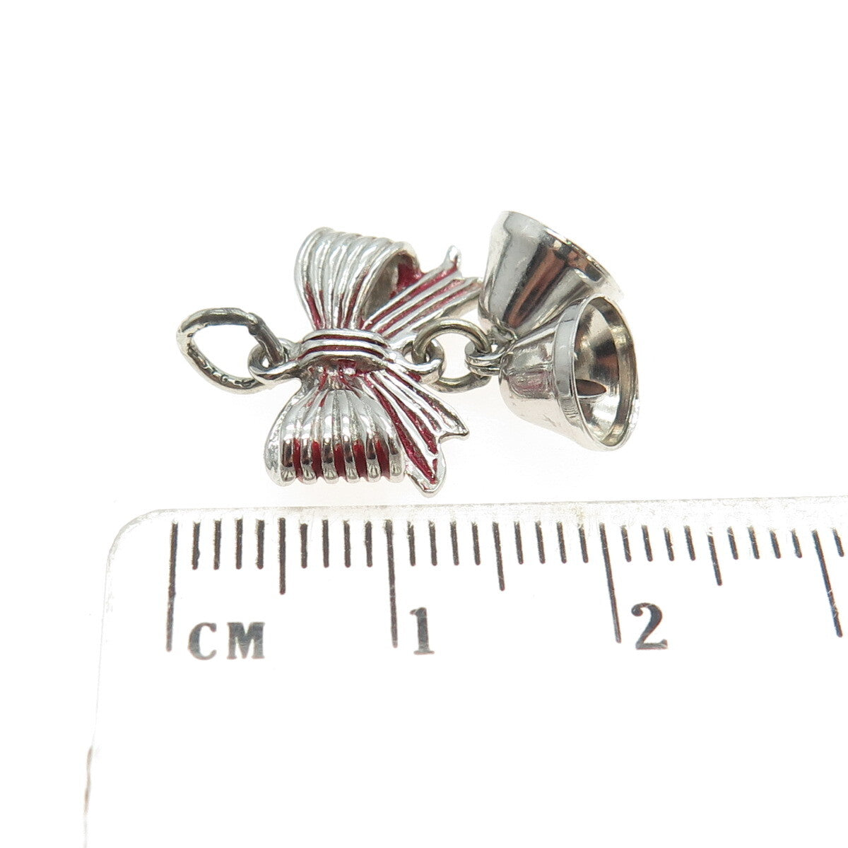 GRIFFITH & SONS CO 925 Sterling Silver Vintage Enamel Bow & Bells Pendant
