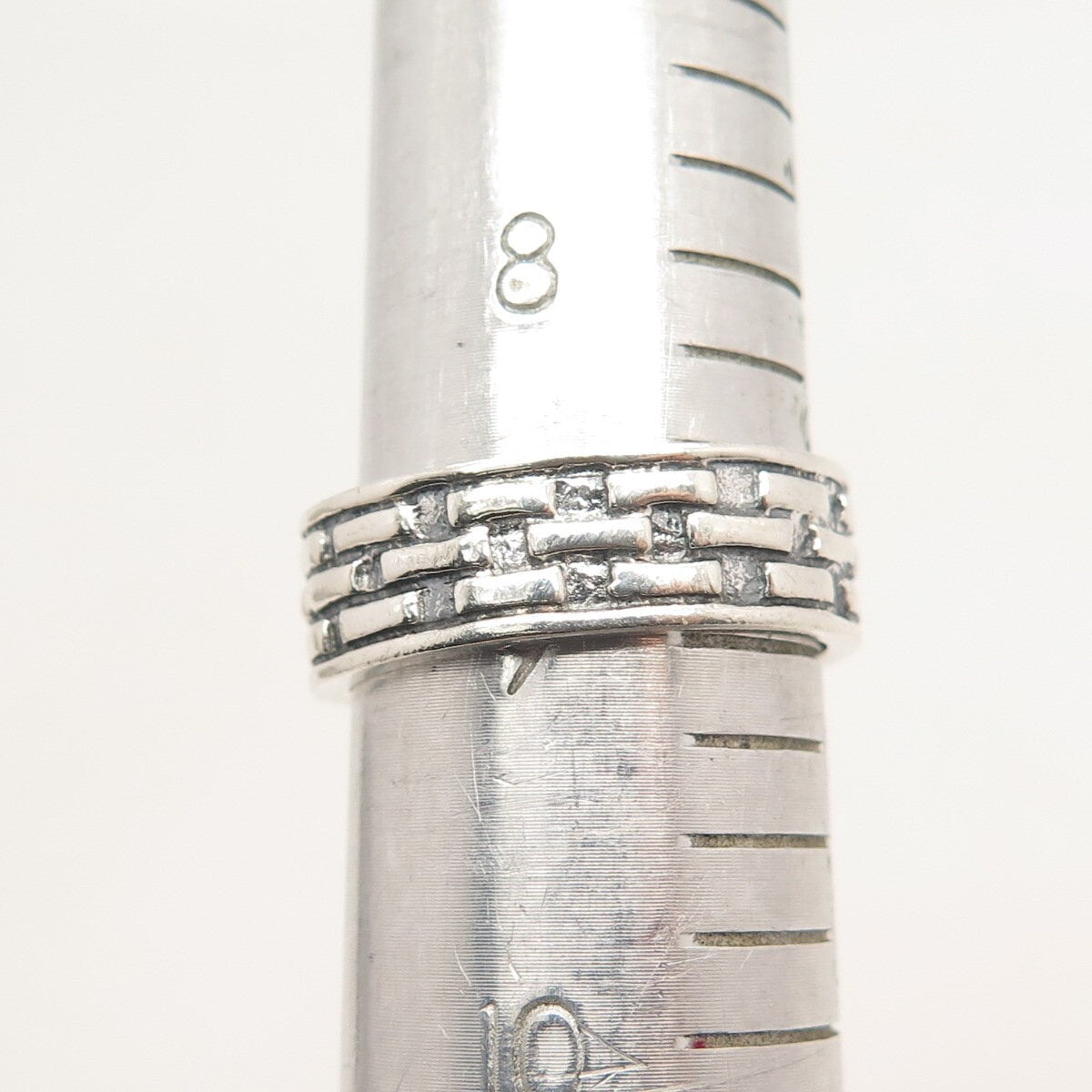 925 Sterling Silver Vintage Brick Band Ring Size 9